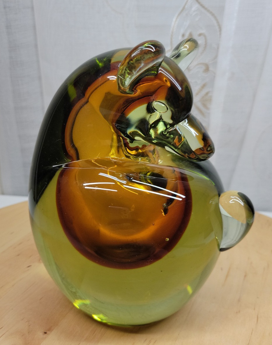 VTG Murano Sommerso Technique Green & Amber Rolly Polly Bear 7