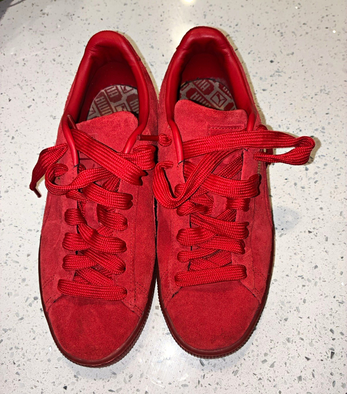 PUMA Men’s Red Suede Low Top Lace-Up Athletic Sneakers Solid Rubber Sole