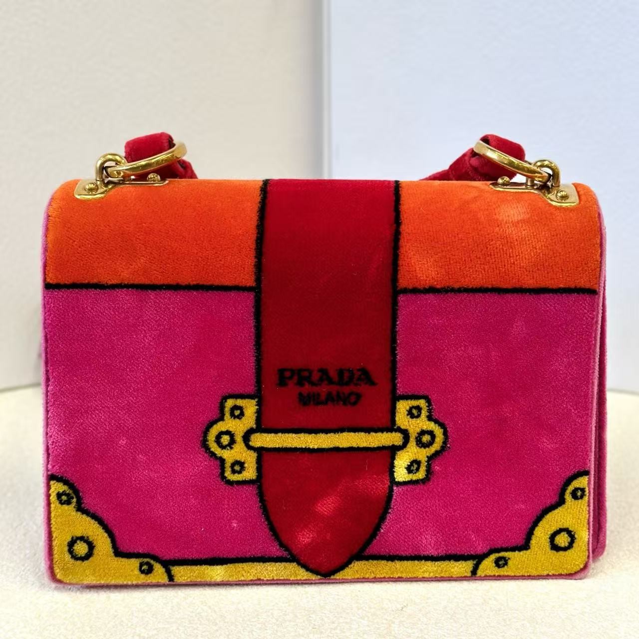 Prada Cahier Velvet Bag Red Fuchsia AUTH euc ddp