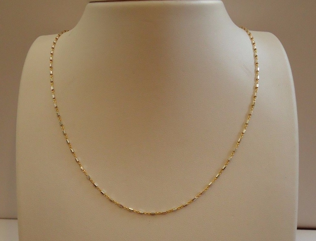18K YELLOW GOLD OVER 925 STERLING SILVER LADIES DESIGNER TWO TONE CHAIN /18'' 18K YELLOW GOLD OVER 925 STERLING SILVER LADIES DESIGNER TWO TONE CHAIN /18''