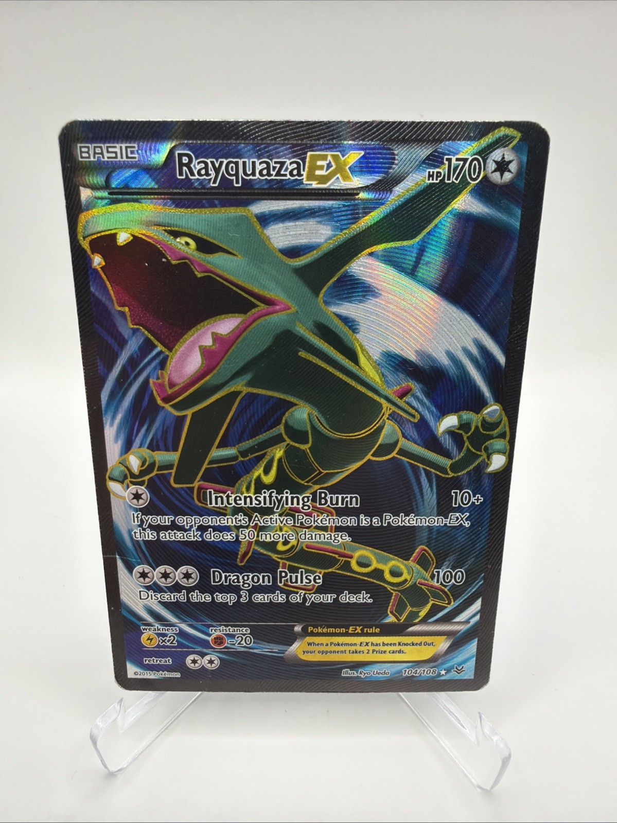 🔥Rayquaza EX 104/108 Roaring Skies Full Art Holo UR Pokemon TCG