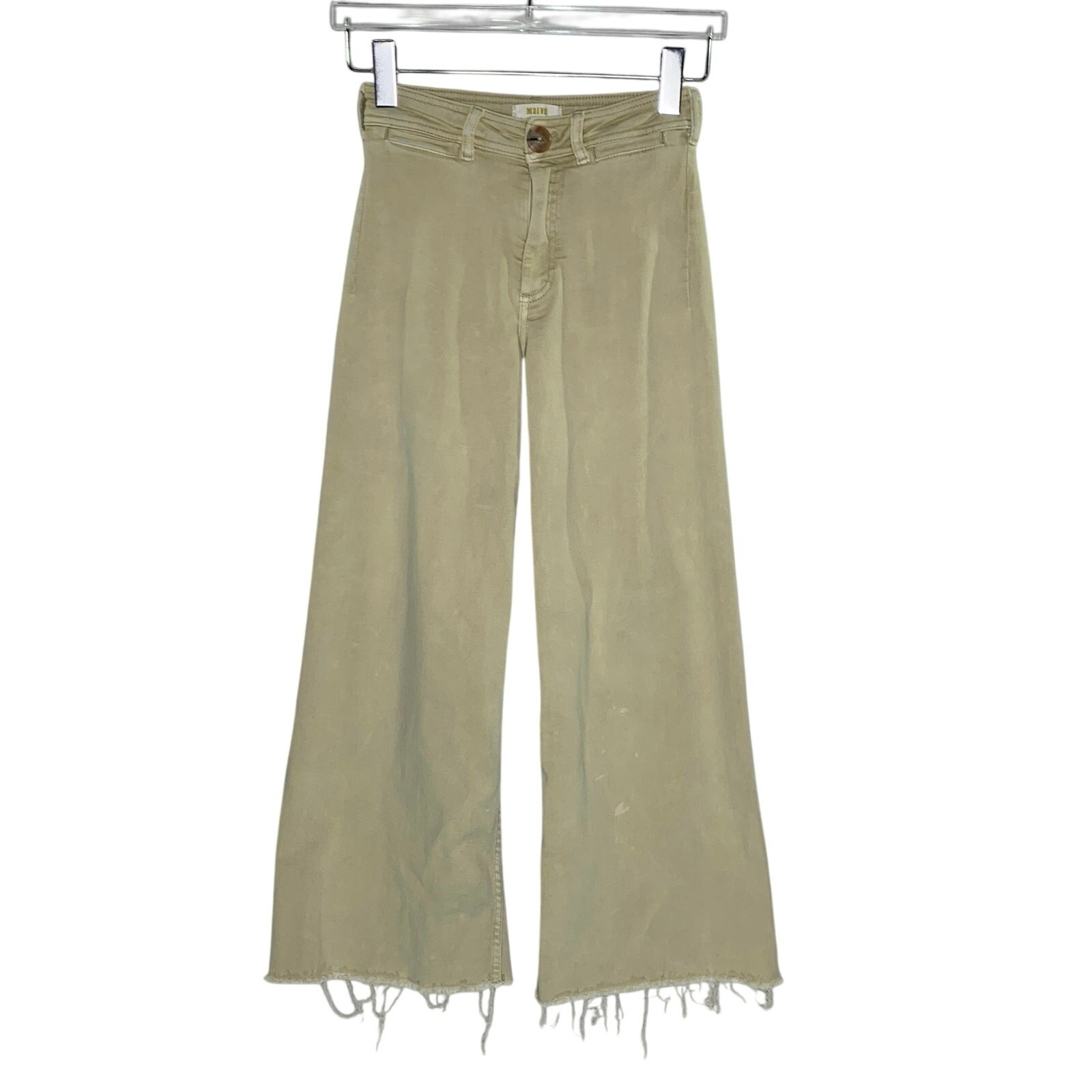 Anthropologie Maeve Ettie High Rise Crop Pants Jeans 25 Raw Hem Khaki
