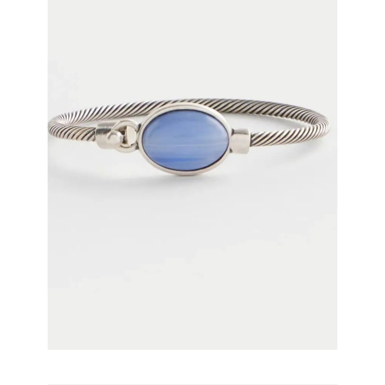 Chico\'s Silver-Tone Twisted Cable Bracelet with Blue Oval Stone