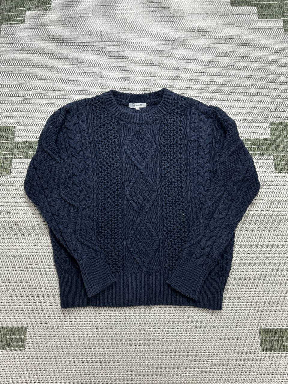 Madewell Sweater Womens Small Blue Cotton Blend Cable Knit Pullover 