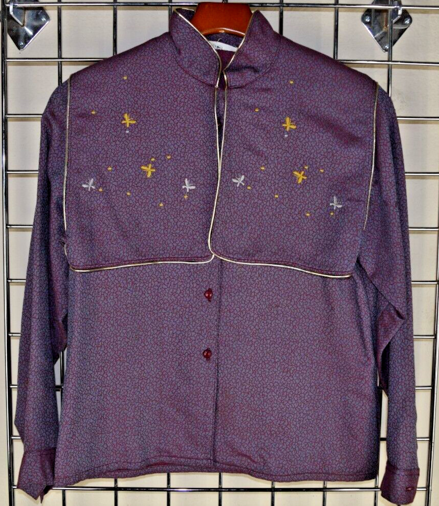 Vintage Shirt Size S/M 70s JJ Garella Burgundy Red Purple Silver Gold Butterfly