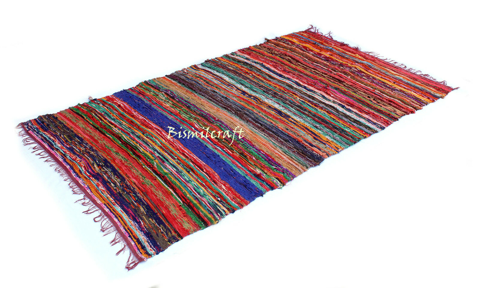 Rug, Braided Chindi Rag Rug New 100% Recycled Cotton Woven 3X5 FEET Bath Mat 