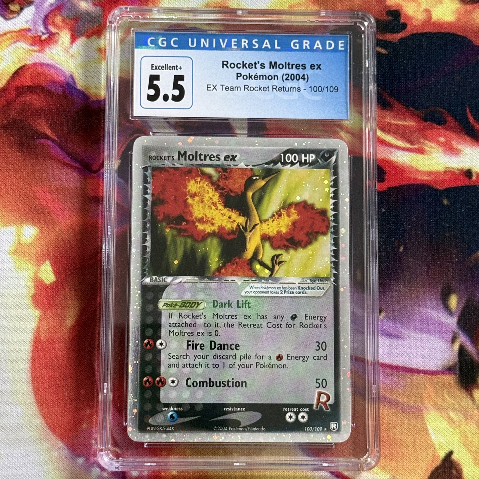 2004 POKEMON EX TEAM ROCKET RETURNS #100 ROCKET\'S MOLTRES EX-HOLO CGC 5.5 2004 POKEMON EX TEAM ROCKET RETURNS #100 ROCKET\'S MOLTRES EX-HOLO CGC 5.5