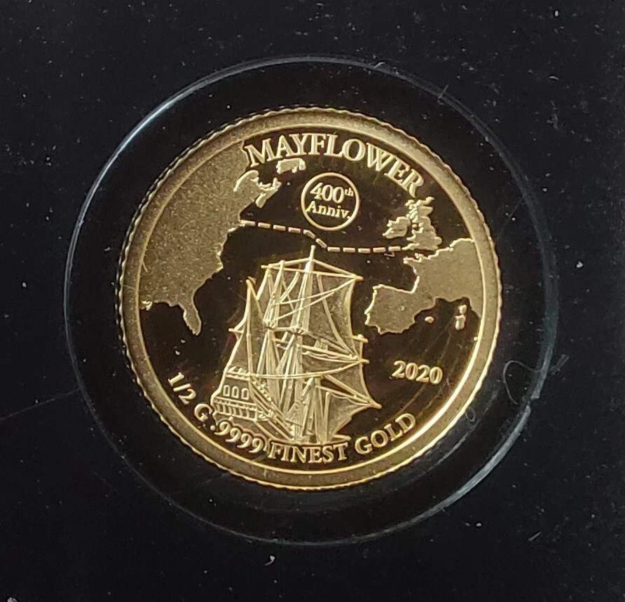 BARBADOS PROOF 10$ GOLD COIN 2020 YEAR 400th ANNI MAYFLOWER ON THE SEA SHIP COA