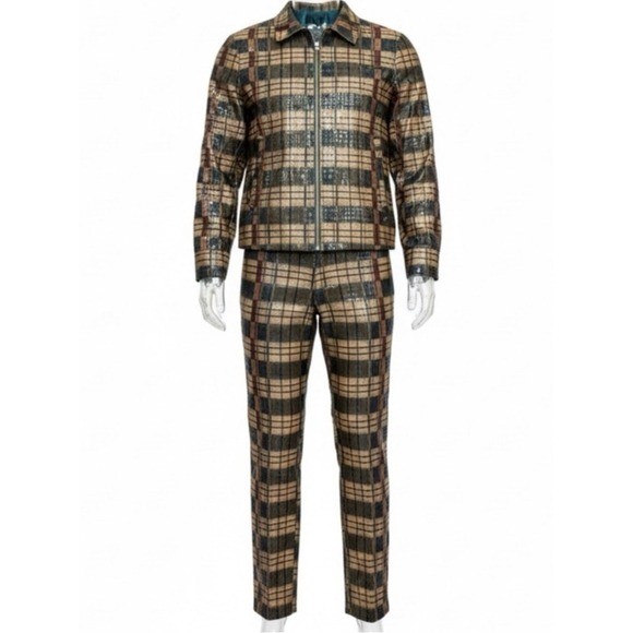SELENE SPORT Vinyl Snake Plaid Suit Set 90s Y2K Clubwear Unisex | Sz 12