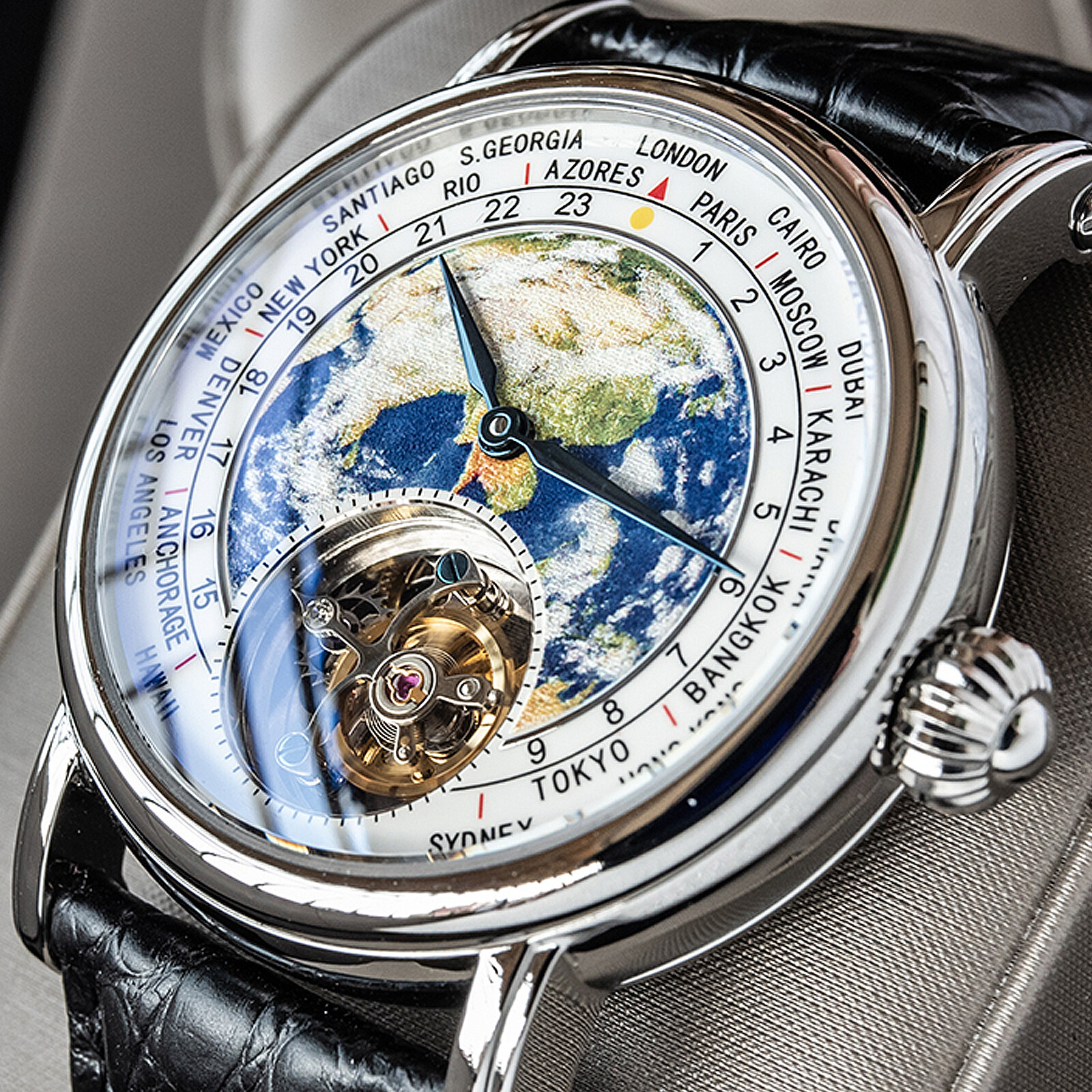 1PC Sugess Tourbillon Enamel Earth Seagull ST8000 Mechanical Mens Watch SUEARTH