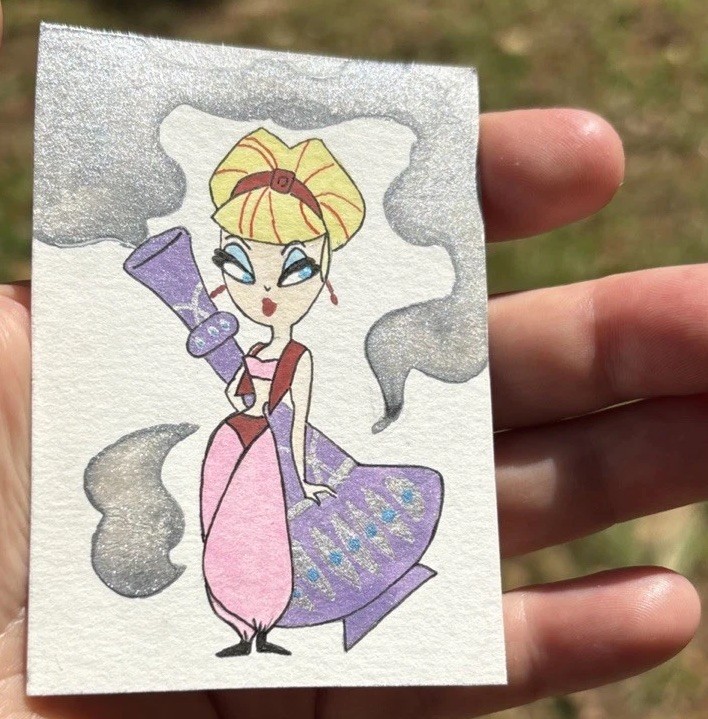 Original Art ACEO Mini Painting Watercolor I Dream of Jeannie Barbara Eden Genie