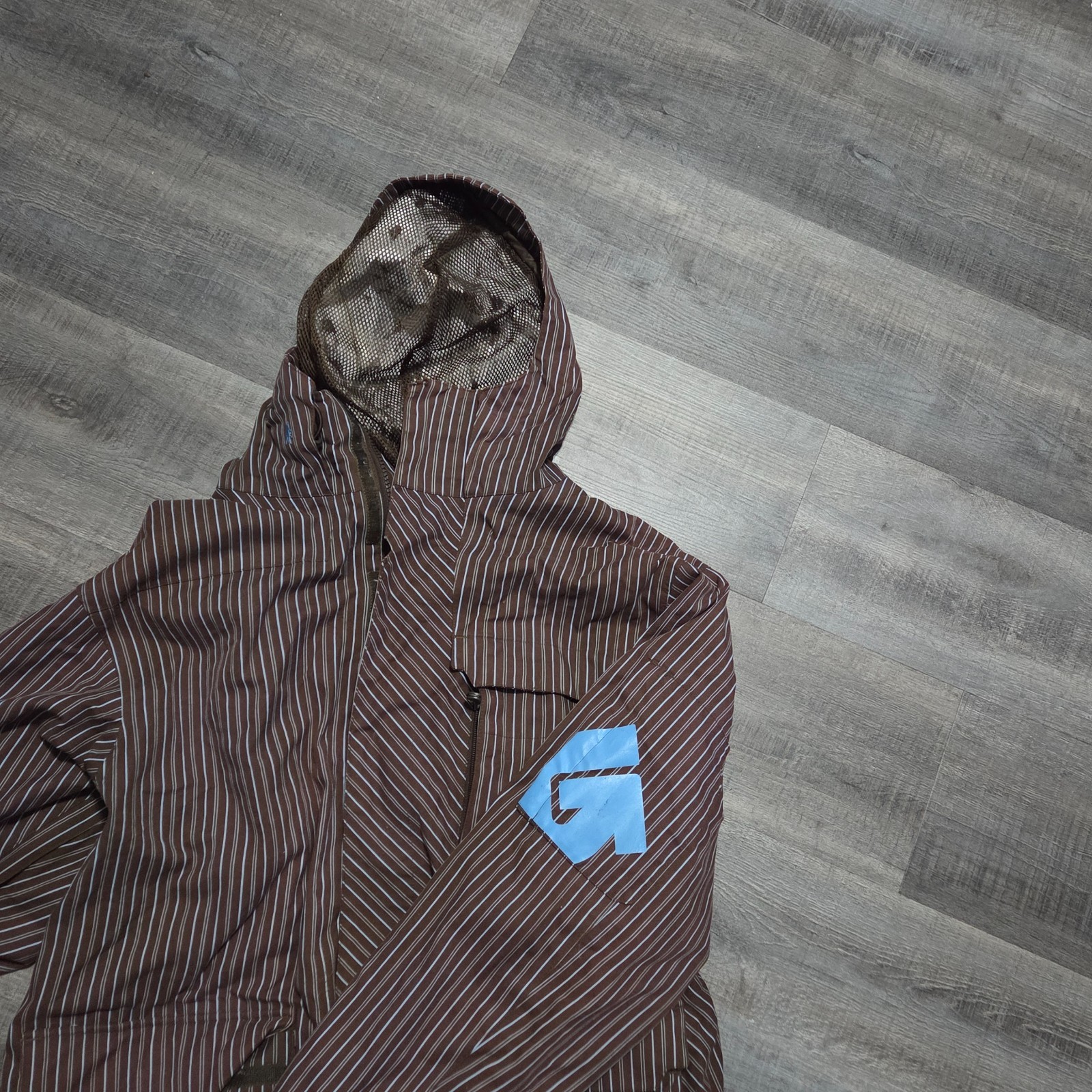 BURTON Men\'s Medium White Collection Ski Snow Board Jacket Brown Blue Hooded EUC
