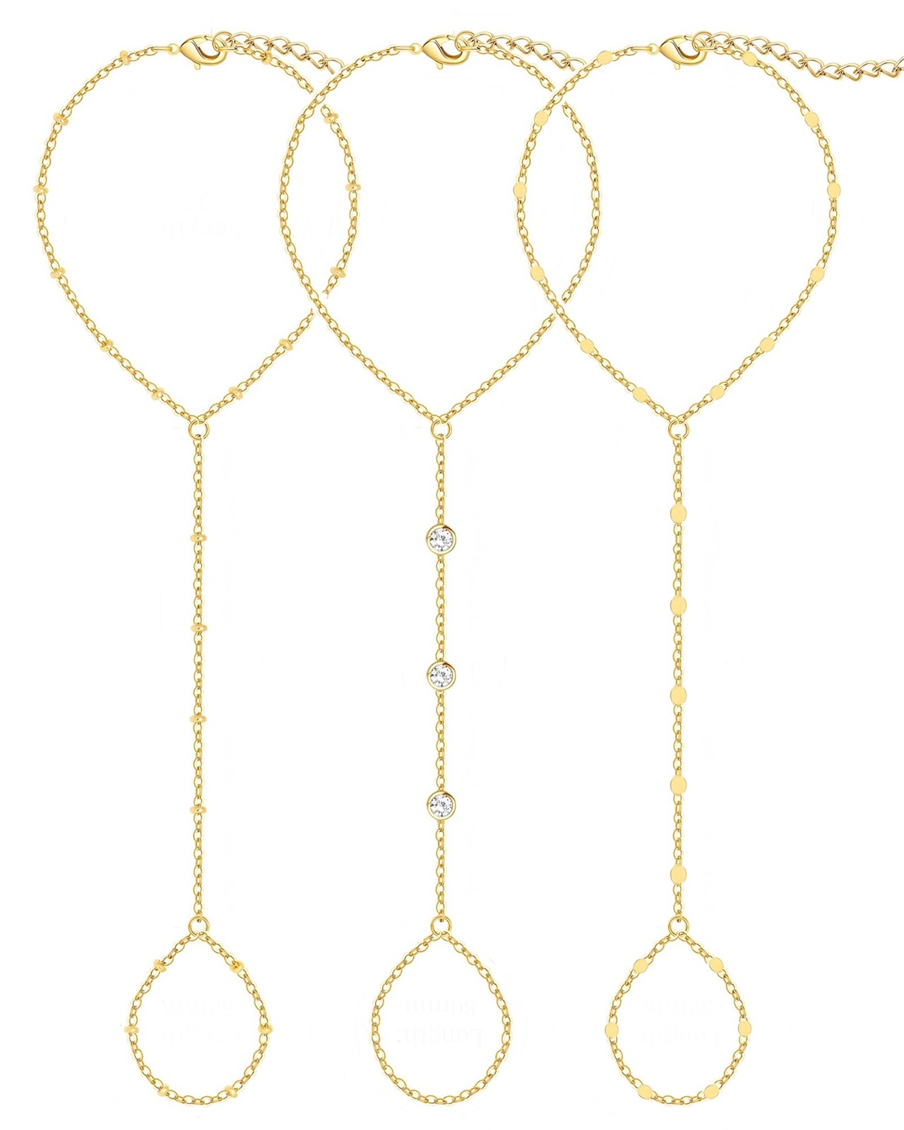 17 MILE Gold-3-A 14K Gold-Plated Hand Chain Bracelet Set