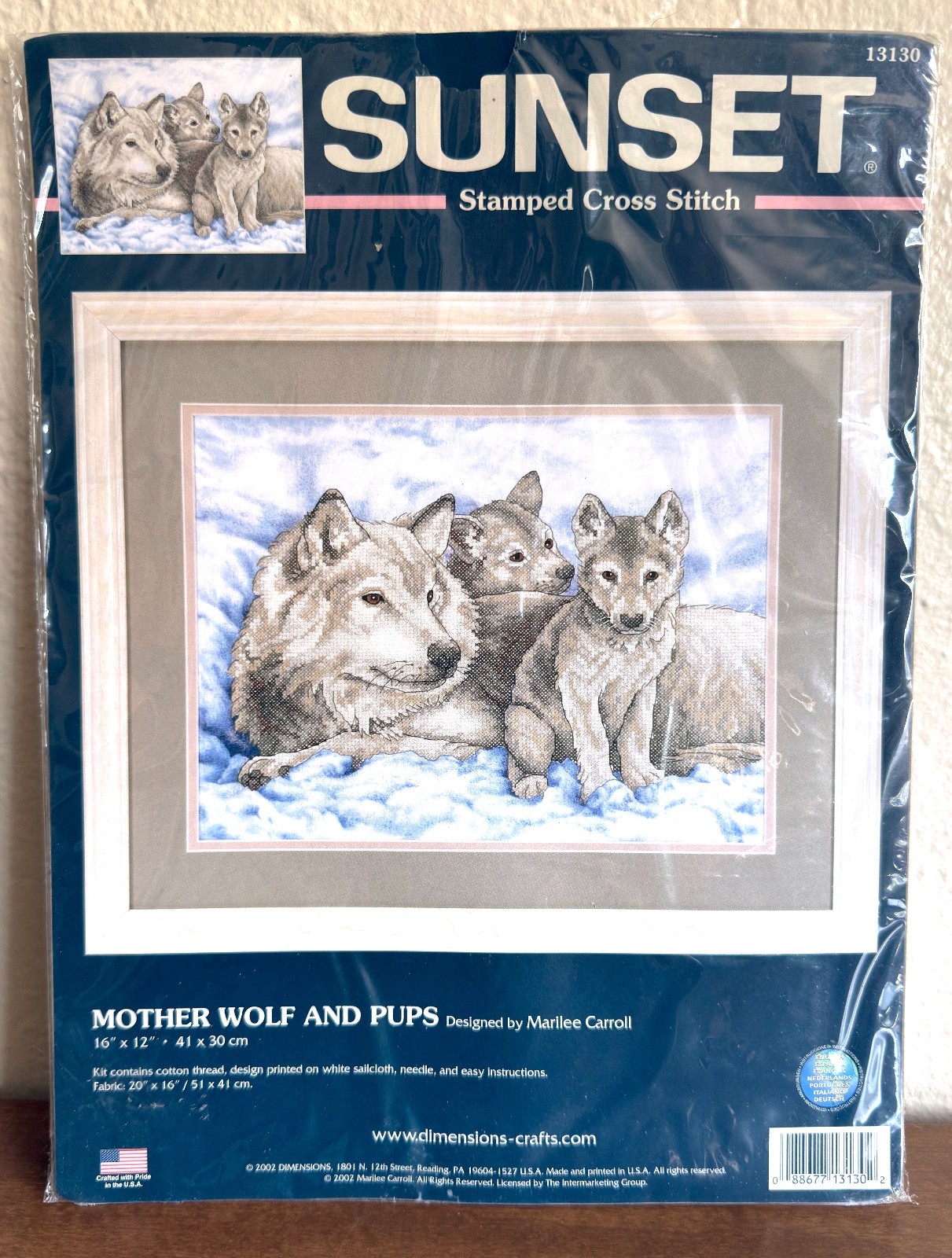 Sunset Wolf Cross Stitch Kit #13130 Mother and Pups - Sealed Vintage Sunset Wolf Cross Stitch Kit #13130 Mother and Pups - Sealed Vintage