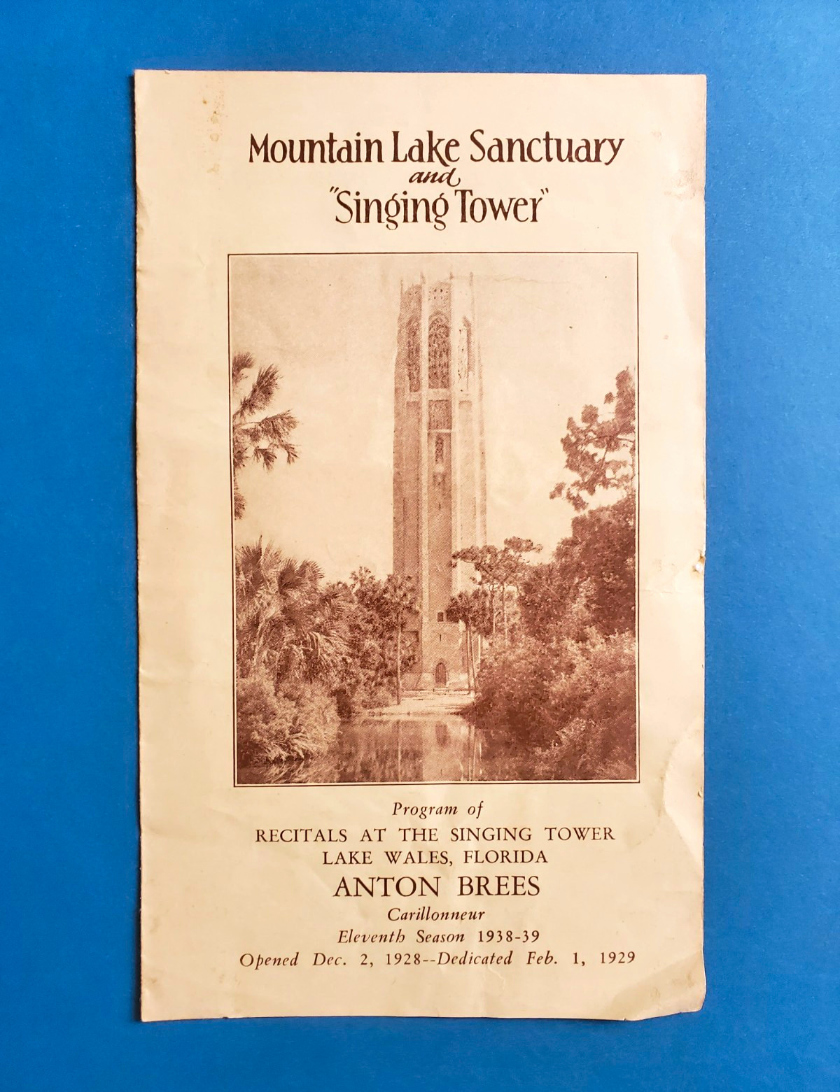 Vintage 1938 Bok Singing Tower Program Florida Ephemera