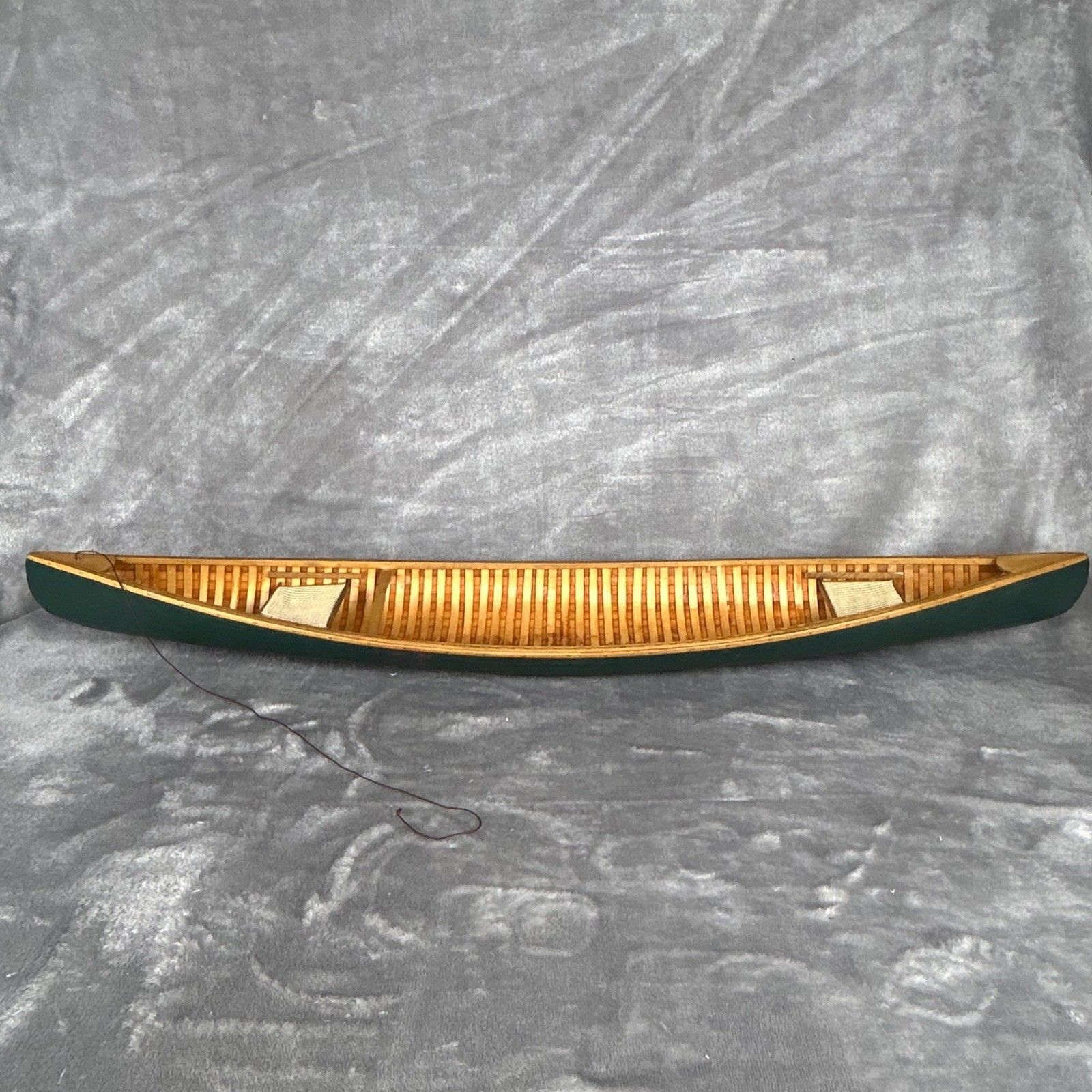 Large Wooden Model Canoe Hunter Green Ribbed Interior Nautical Decor 28 Inch