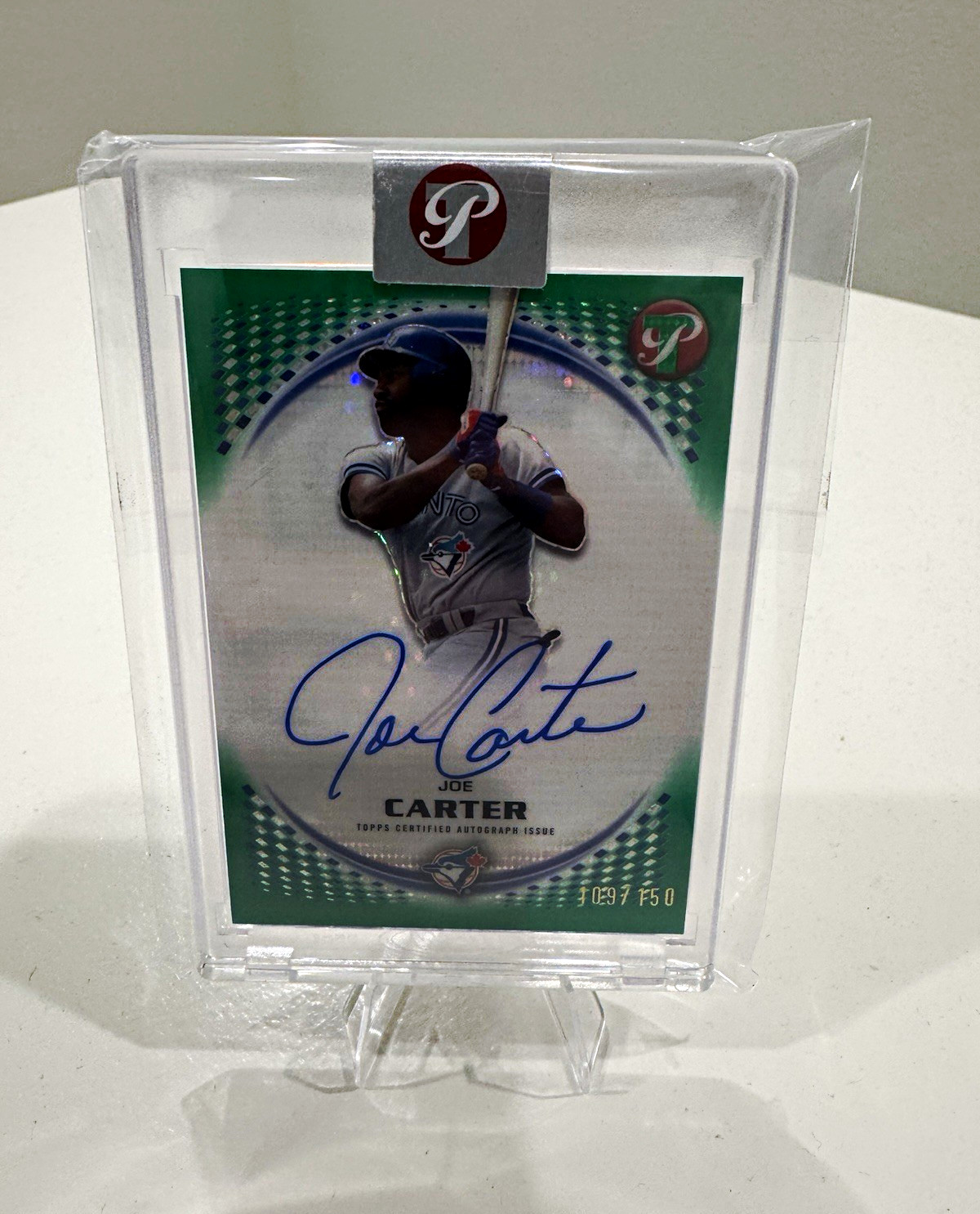 2025 Topps Pristine Joe Carter Autographs Green Pulsar Refractor /150 #PA-JC