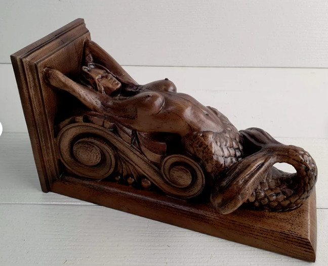 Corbel Mermaid of wood Decorative Carved Wooden Corbel 1pc Wall Hanging Decor