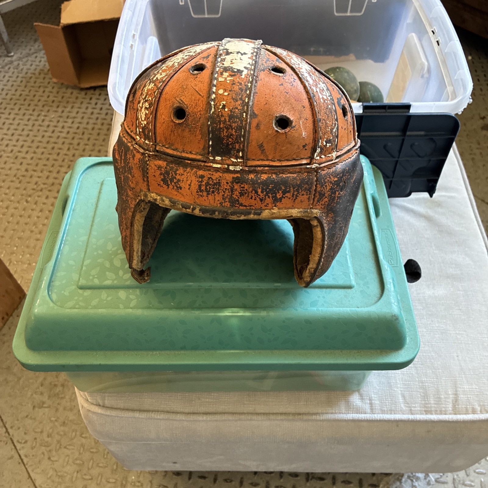 Antique Foot Ballers Helmet Leather Very Old Large Size