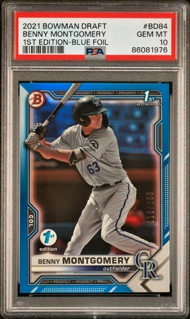 PSA 10 2021 Bowman Draft 1st Ed Prosp Rookie /150 Blue #BD84 Benny Montgomery RC