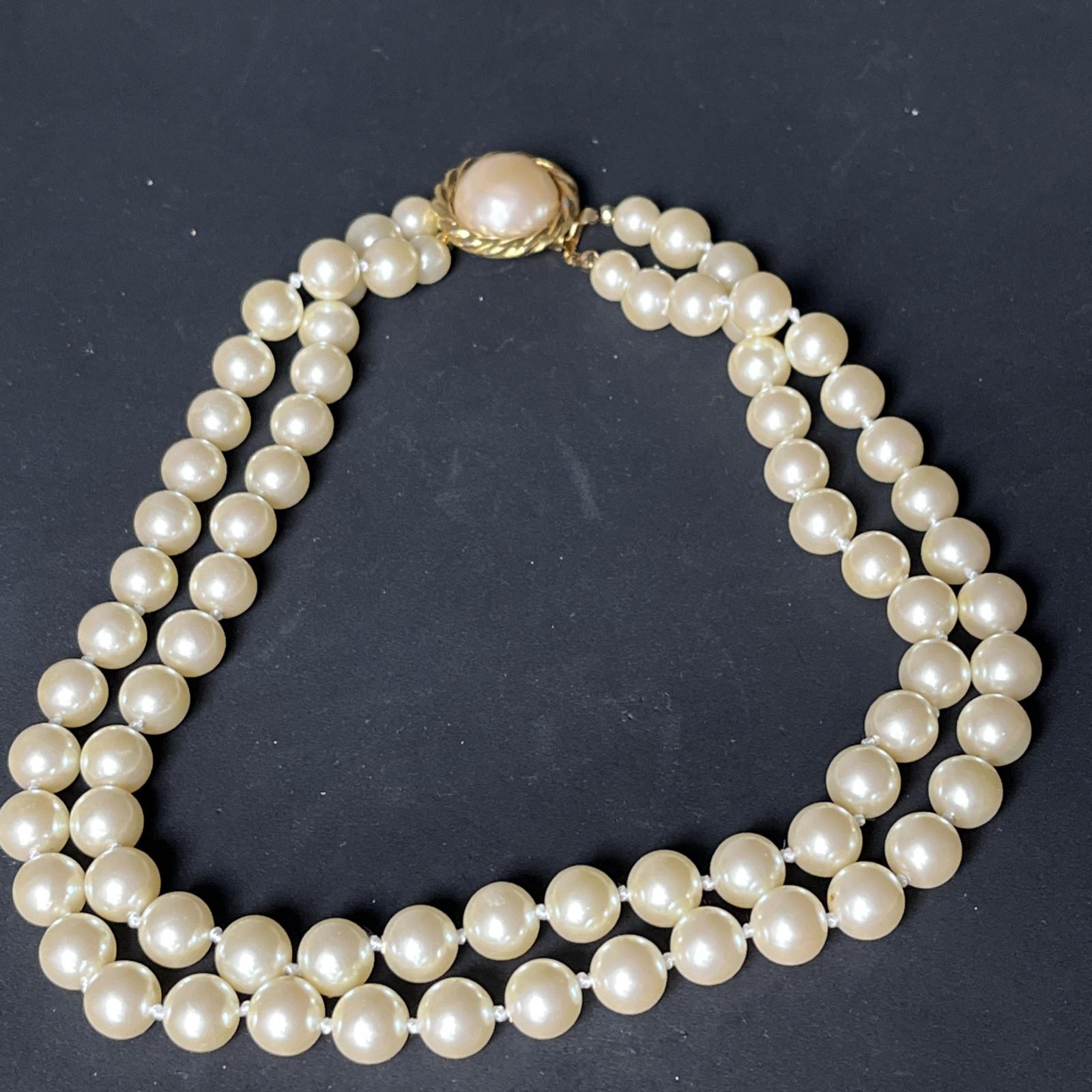 Vintage Carolee Faux Pearl Double Strand Statement Necklace Cabochon Clasp 16\ Vintage Carolee Faux Pearl Double Strand Statement Necklace Cabochon Clasp 16\
