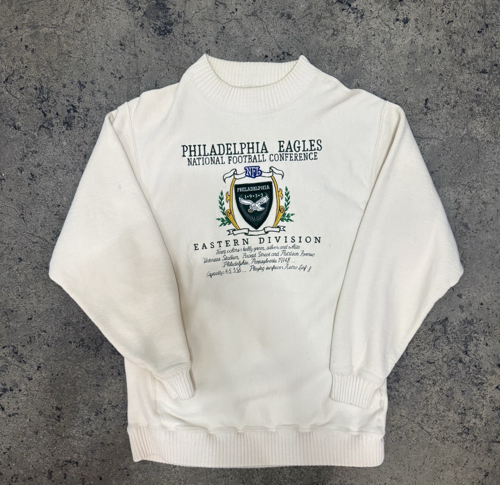 Vintage Philadelphia Eagles Nutmeg Cream Embroidered Sweater Size Large