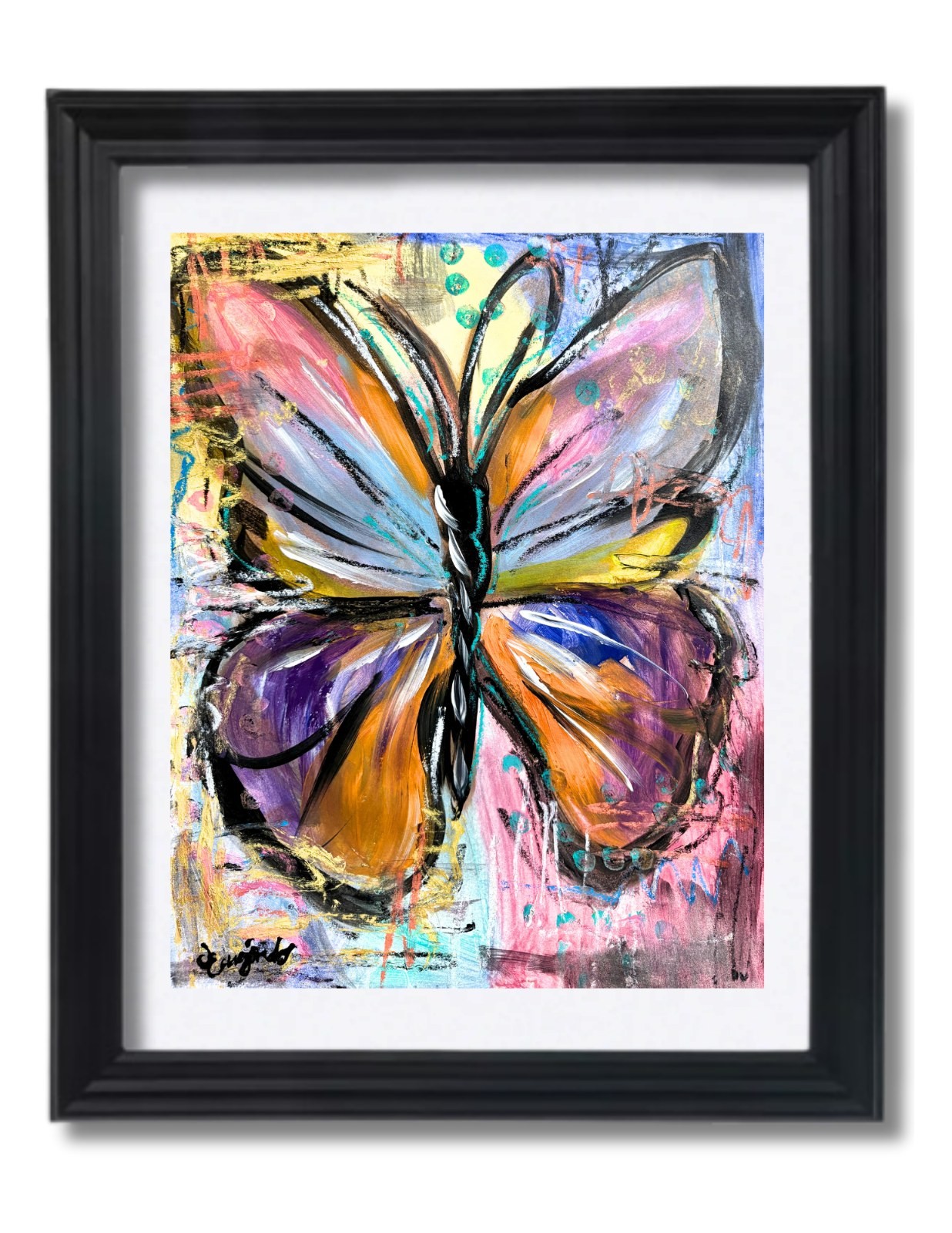Guajardo Art Original 14x11 Expressionist Colorful Butterfly Painting Painting