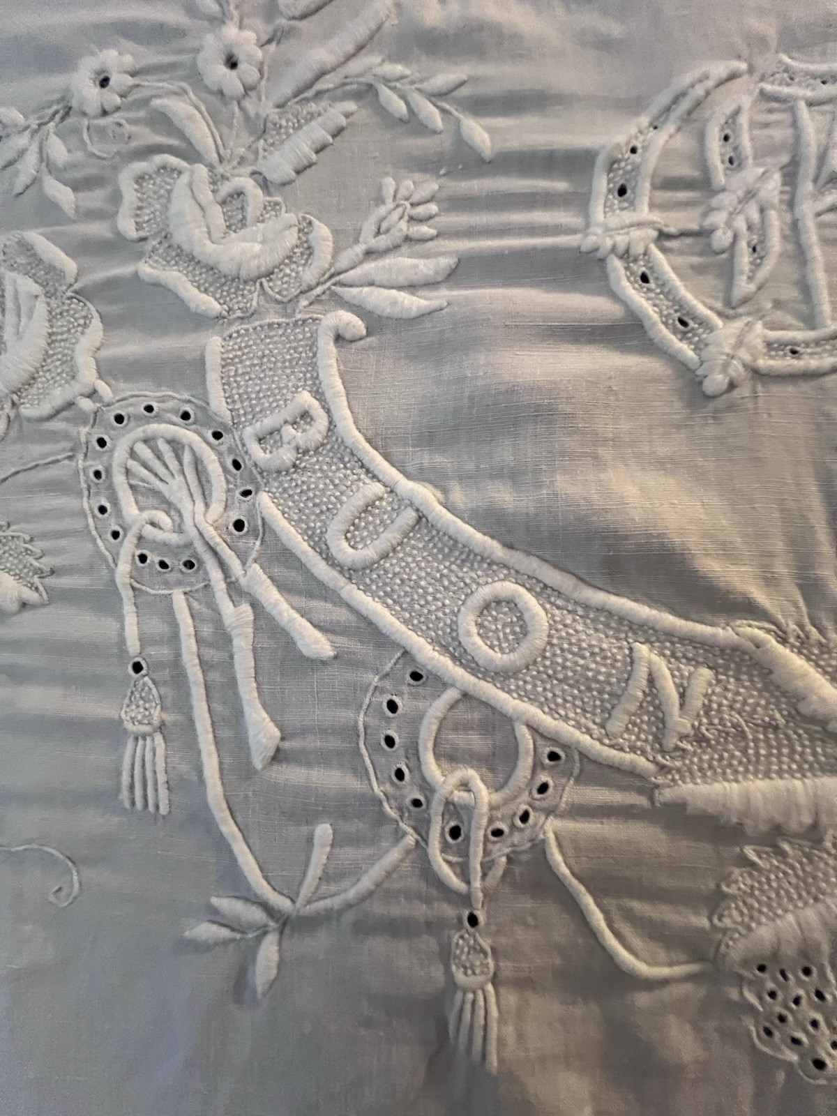 Antique Italian Linen Trousseau Bedspread Coverlet Buon Riposo Queen Cantù Lace