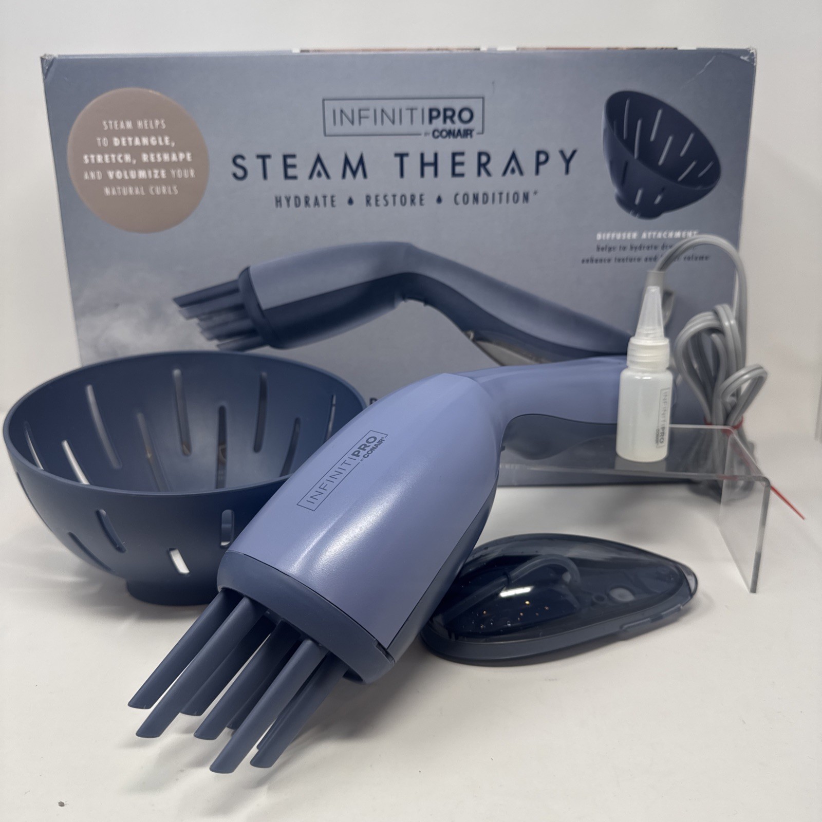 InfinitiPRO Conair Hydrate Steam Therapy Hair Steamer Diffuser Blue - Tested InfinitiPRO Conair Hydrate Steam Therapy Hair Steamer Diffuser Blue - Tested