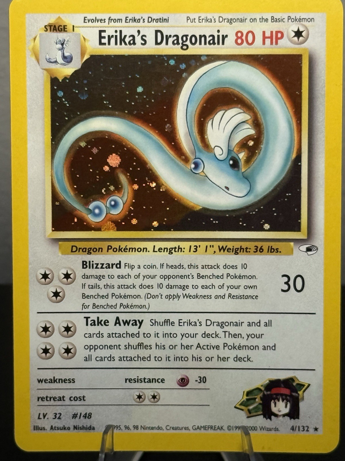 Pokémon TCG Erika\'s Dragonair Gym Heroes 4/132 Holo Unlimited Rare 1999 LP