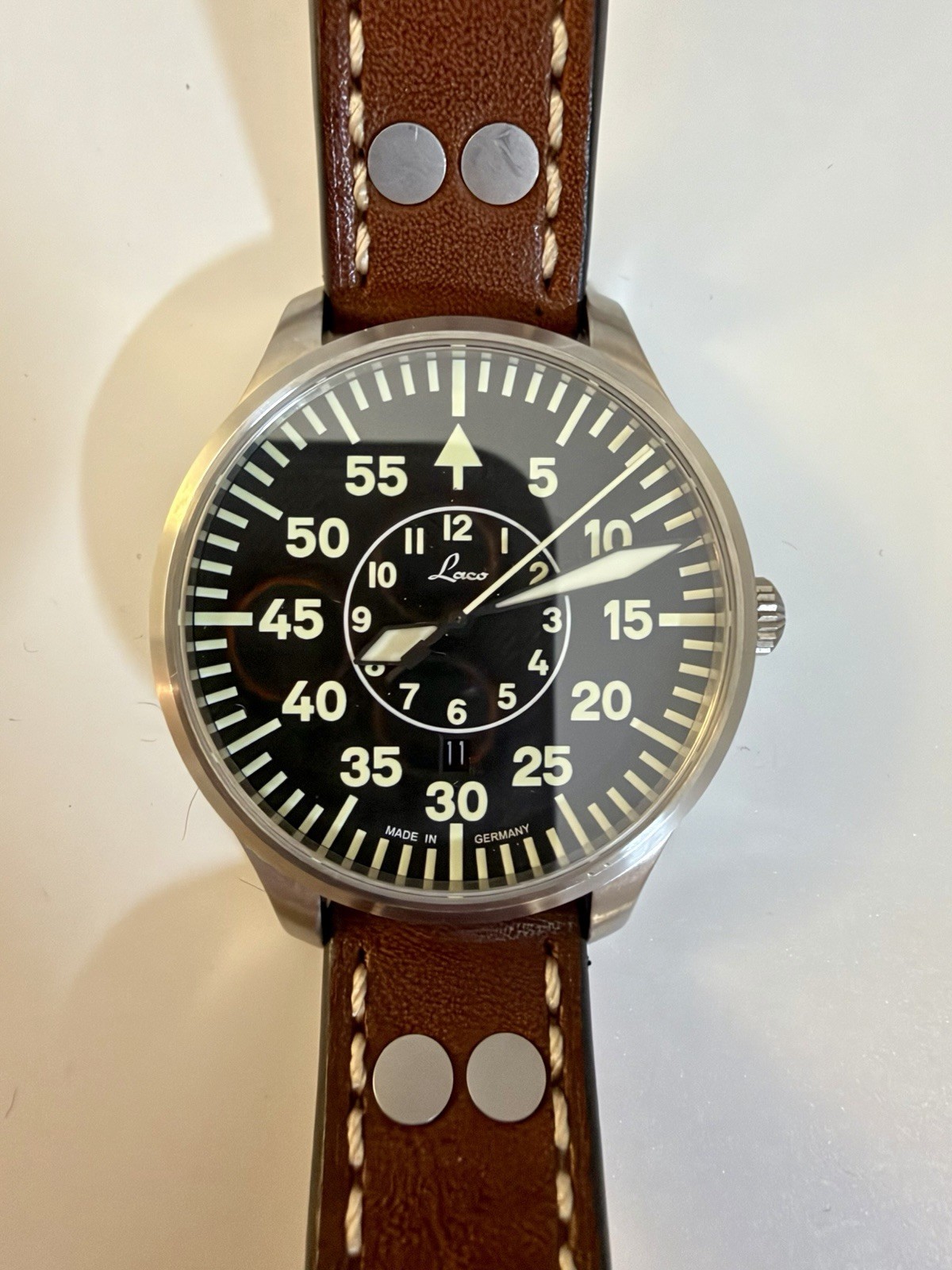 Laco Zurich 2.D 40mm Quartz Pilot Watch 861806.2.D Sapphire Box Papers