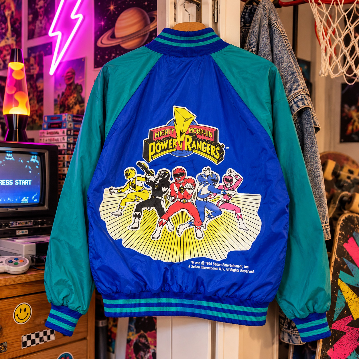 Vtg 1994 Mighty Morphin Power Rangers Jacket Sz 14/16 Wormser USA Windbreaker