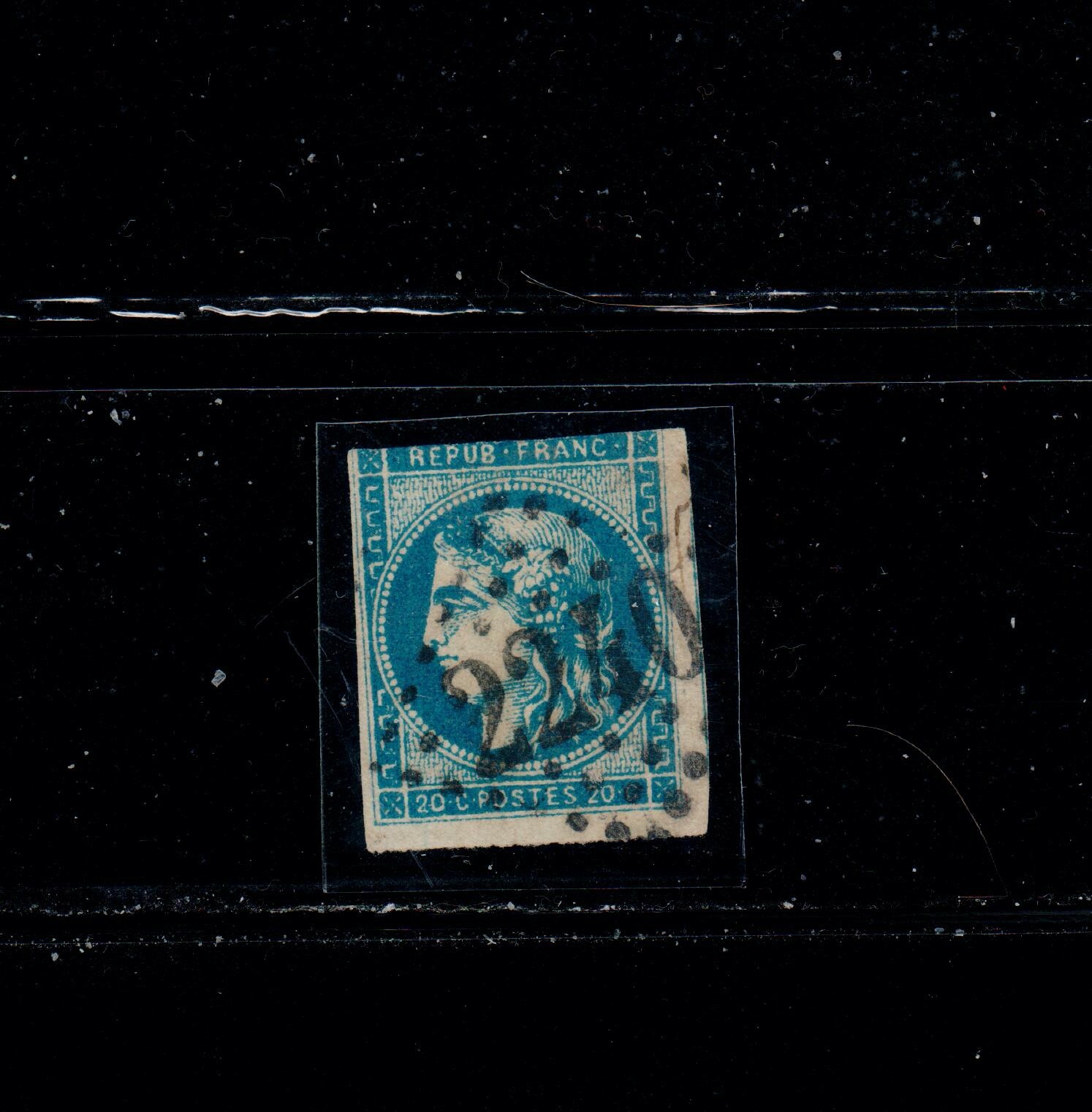 France SC# 44A Used 1870-71 20b Dark Blue Ceres Bordeaux Issue France SC# 44A Used 1870-71 20b Dark Blue Ceres Bordeaux Issue