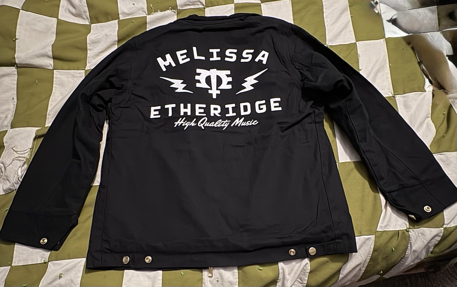 Melissa Etheridge Music Jacket & Duffel Bag Set Black Jacket Green Bag Melissa Etheridge Music Jacket & Duffel Bag Set Black Jacket Green Bag