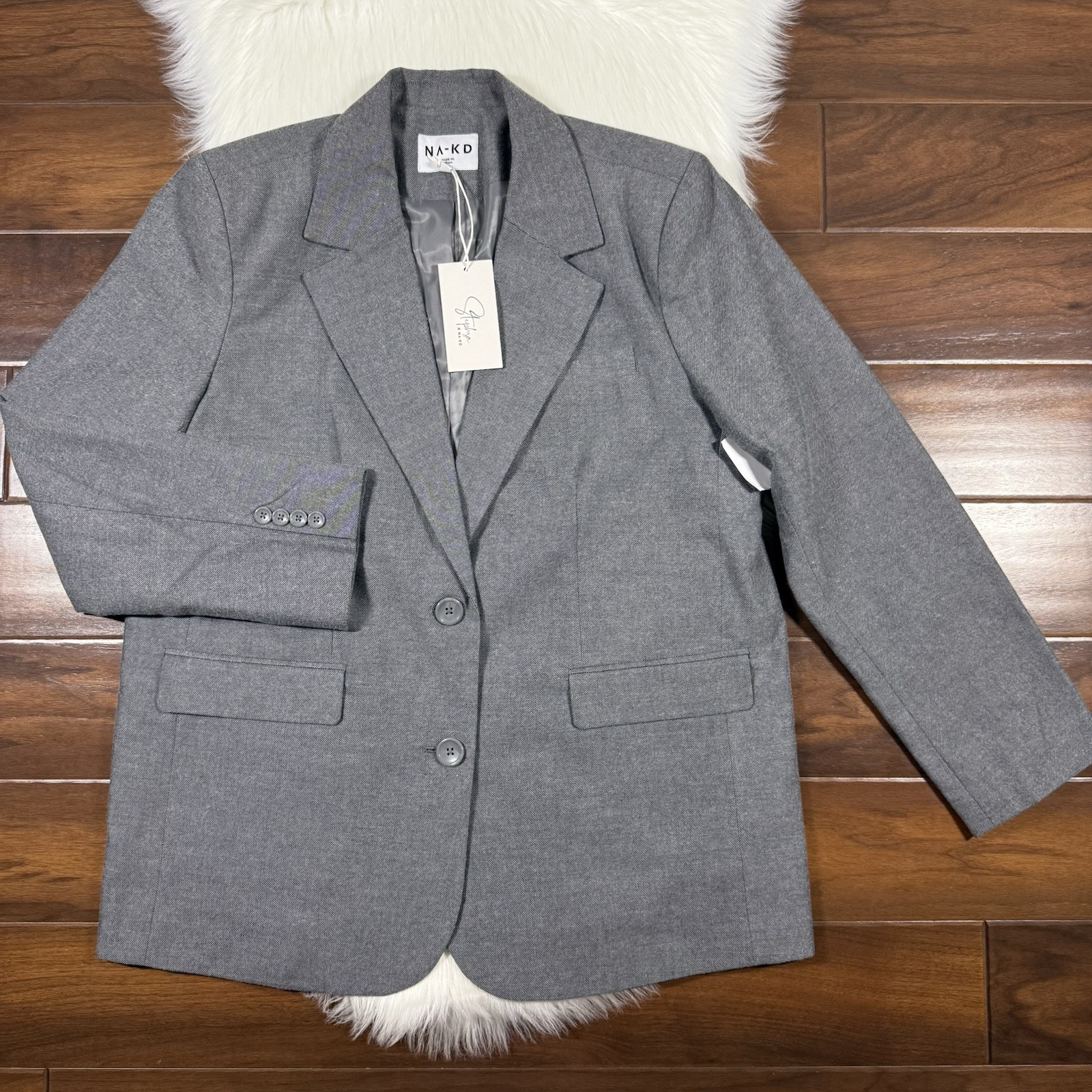 NA-KD X Stephsa Women\'s Size EU 42 / US 12 Gray Oversized Blazer Jacket