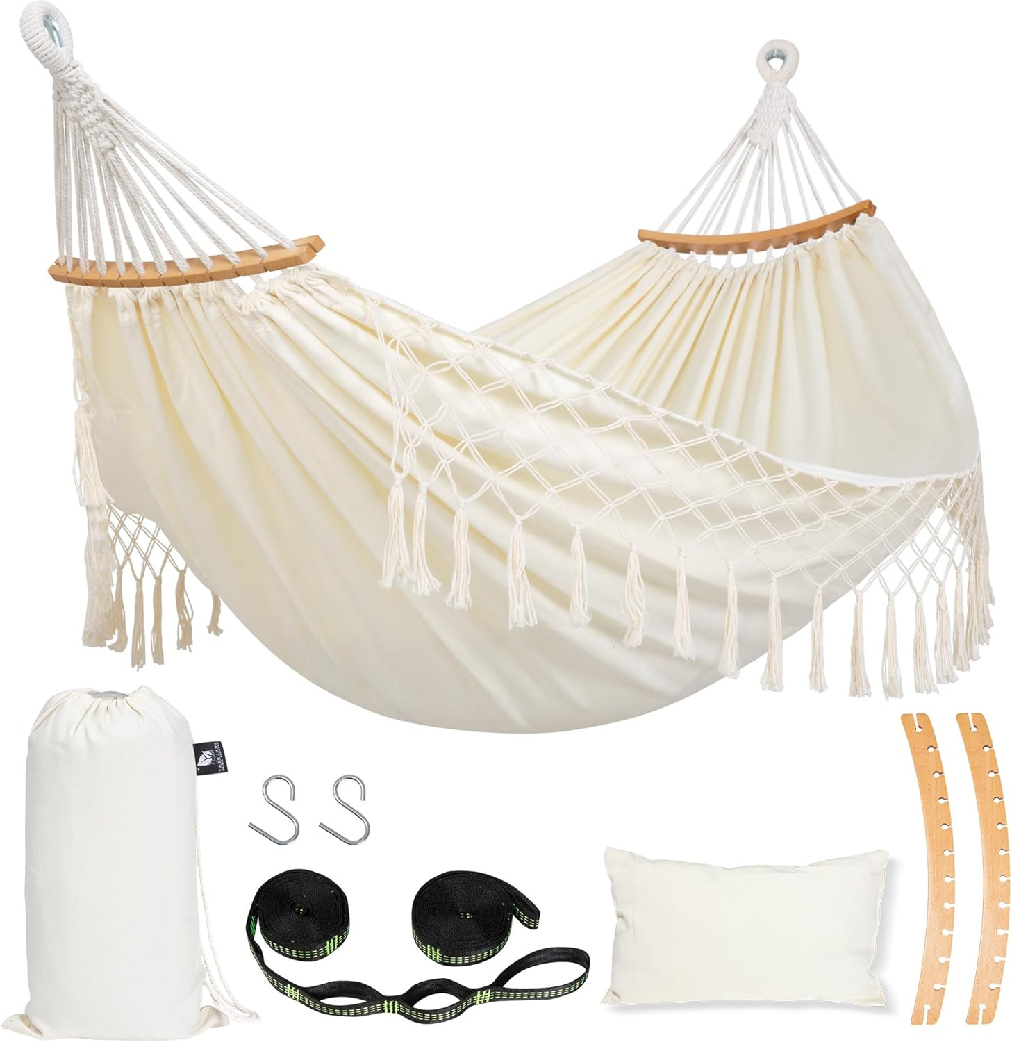 SUNCREAT Hammocks Outdoor Camping Double Hammock with Spreader Bar, Tassel, Hamm