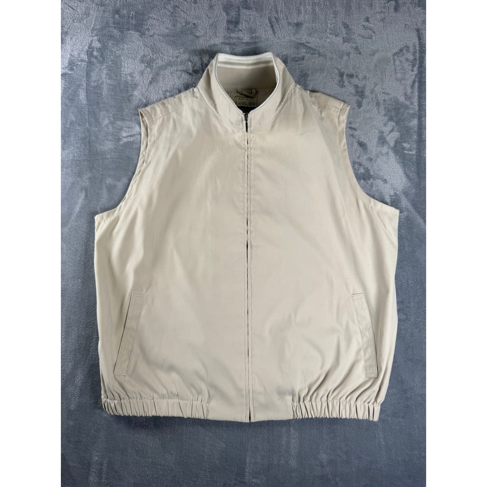 Vintage Eddie Bauer Golf Vest Womens XL Beige Full Zip Windbreaker 90s Y2K