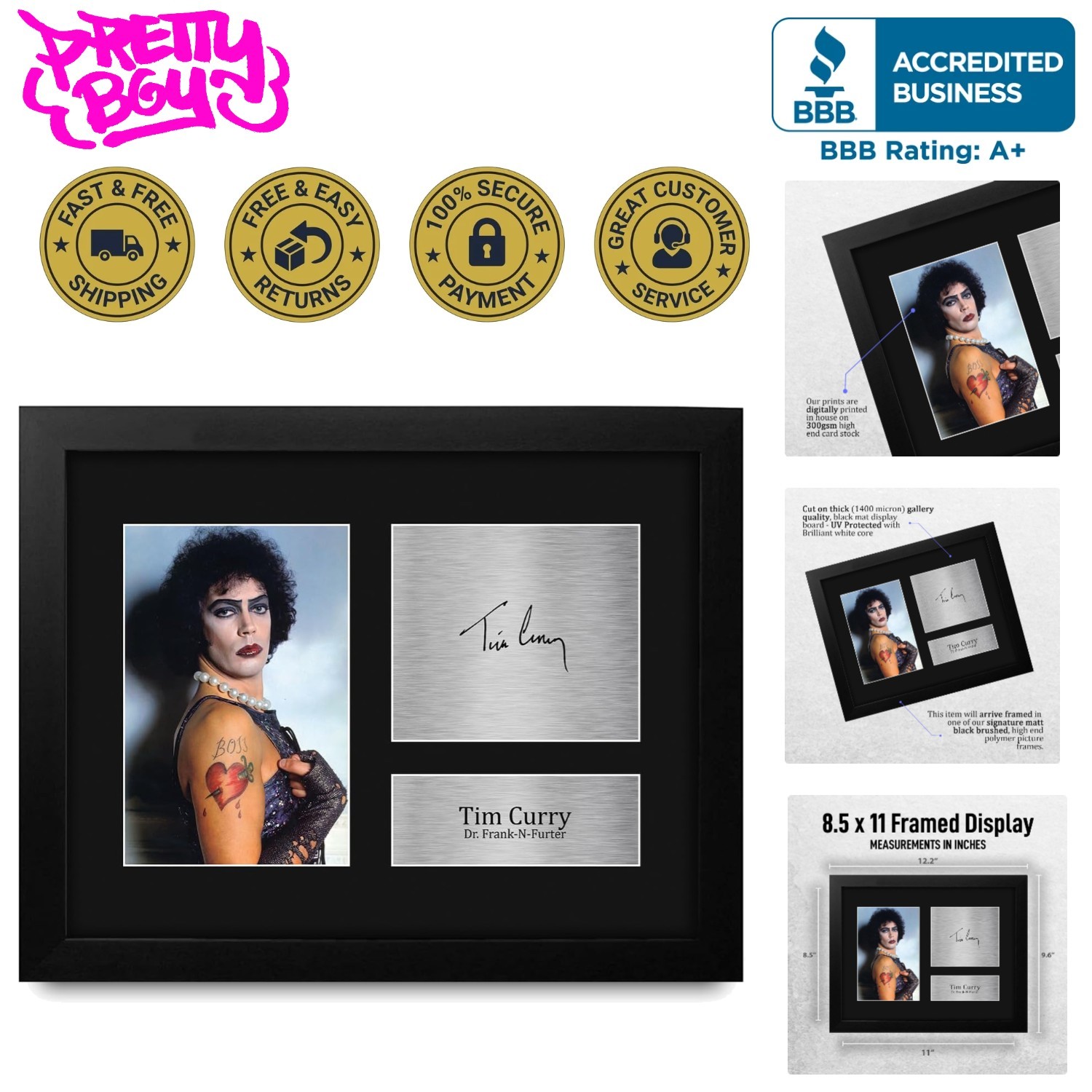 Framed Tim Curry Autographed Print - Signature Rocky Horror Picture Show Gift