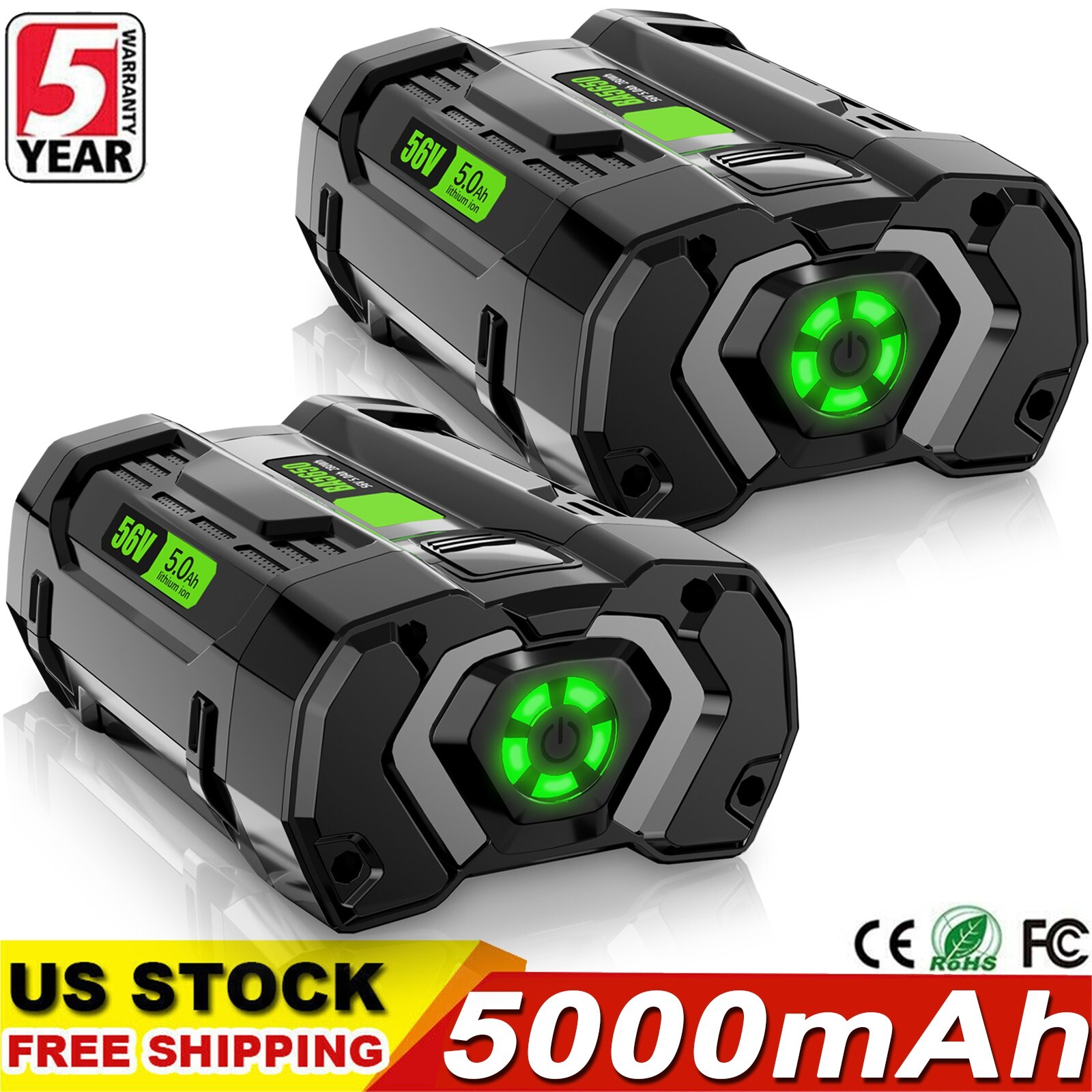 2 PACK 56V 5.0Ah Lithium Battery For EGO 56V BA1400T BA1400 BA2240 BA1120 NEW