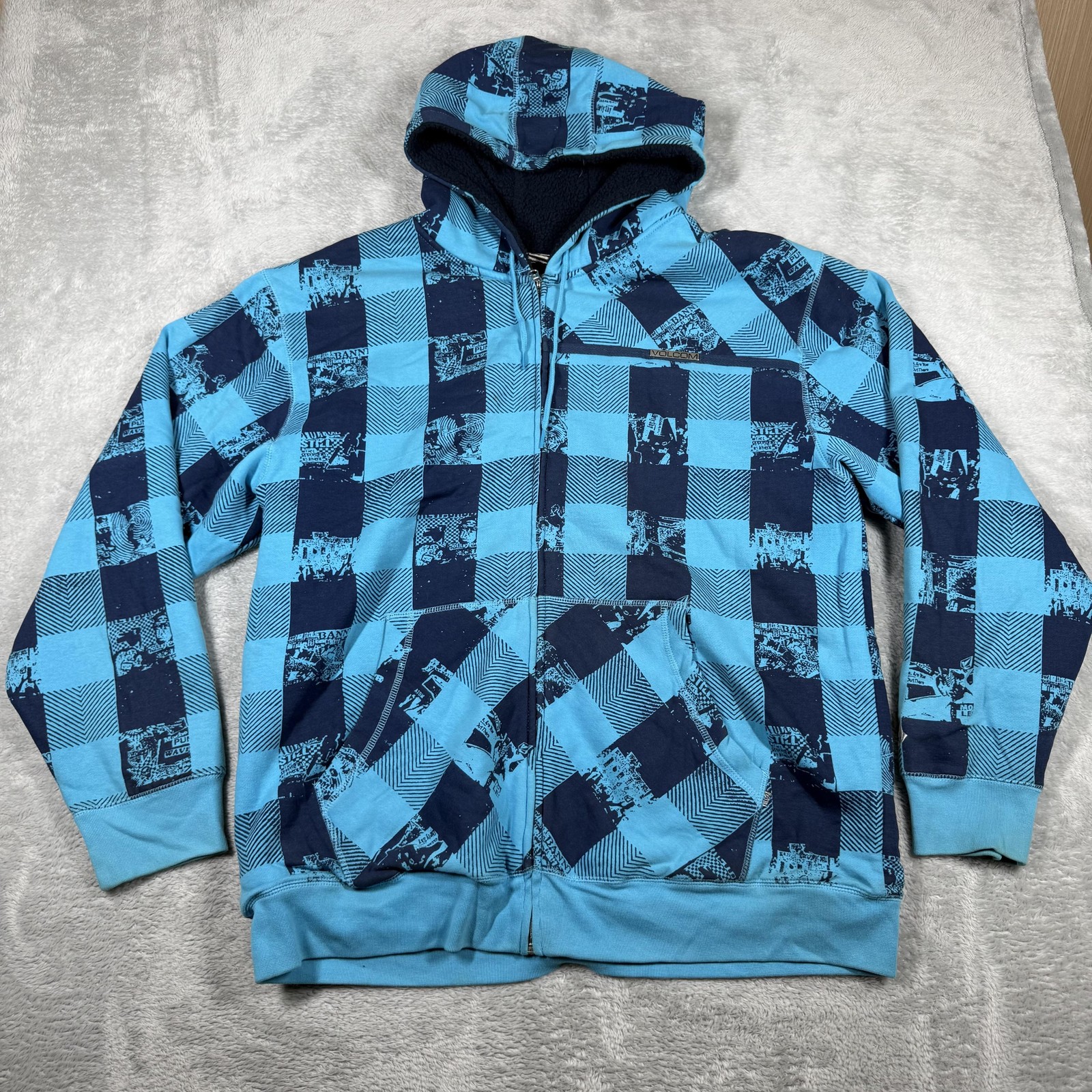 VTG Volcom Hoodie Sweatshirt Mens XL Sherpa Skater Skate Surf Y2K AOP Jacket
