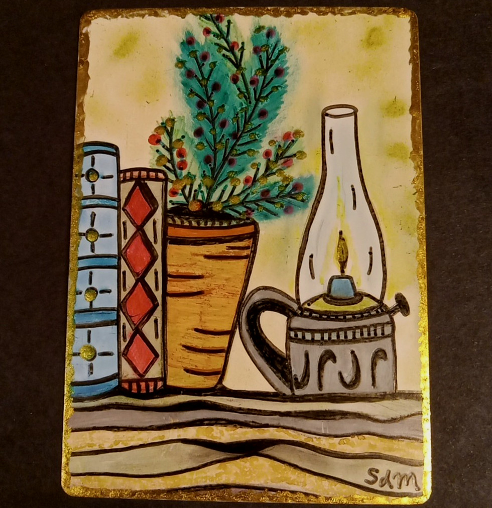 ACEO Original Art Card Simple Christmas Folk Art Pen Ink Sabrina de Man