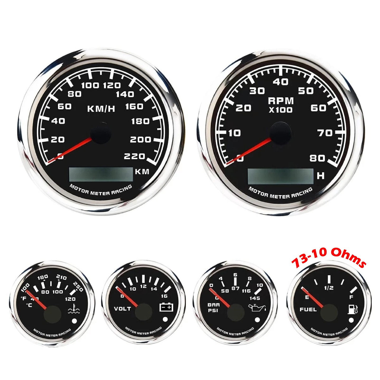 W PRO 6 Gauge Set 85mm GPS Speedometer 220 KMH Waterproof Car Marine Boat Truck