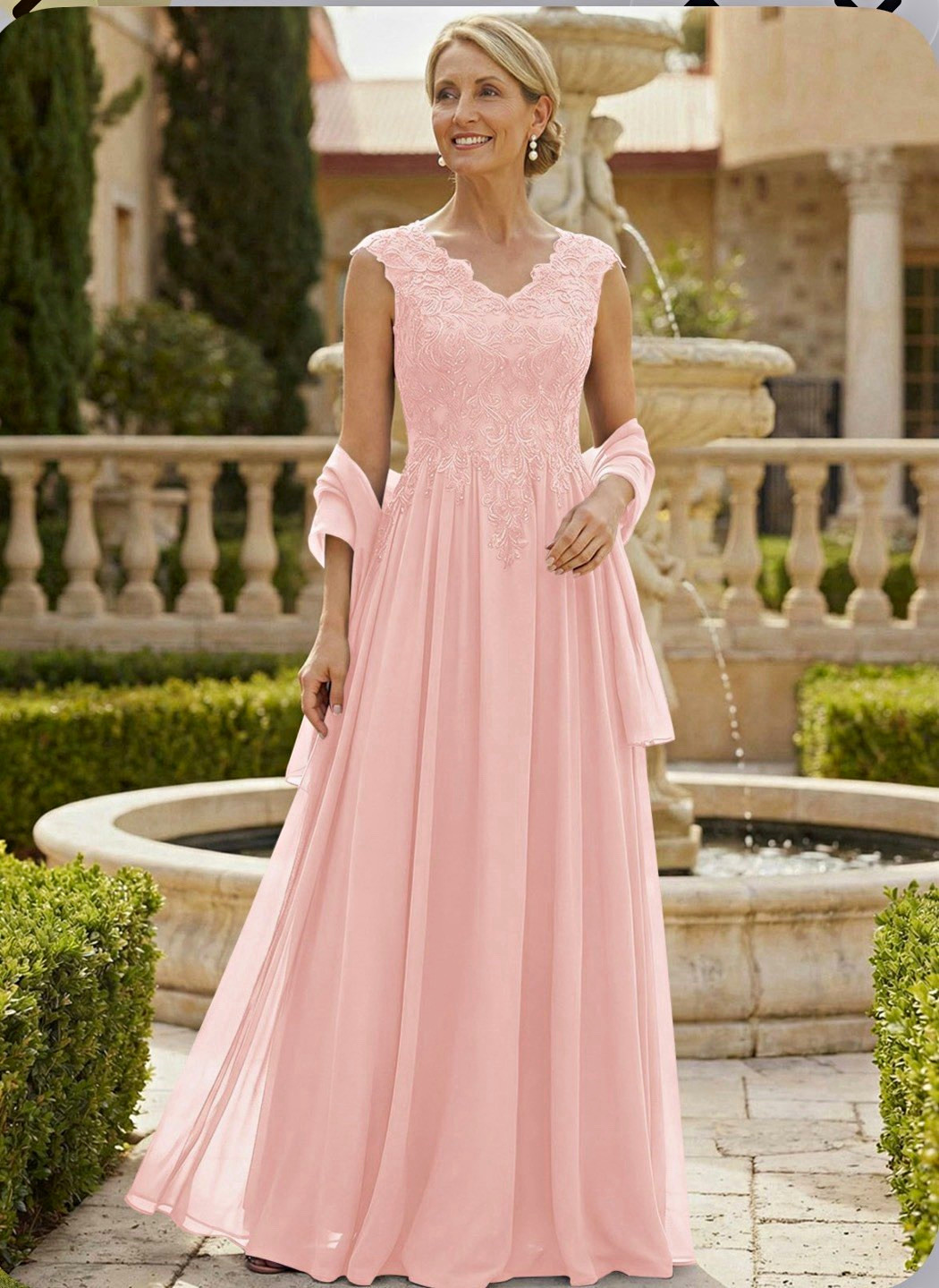 V-Neck Lace Sleeveless A-Line Long Pink Wedding Dress, Women’s Regular 12