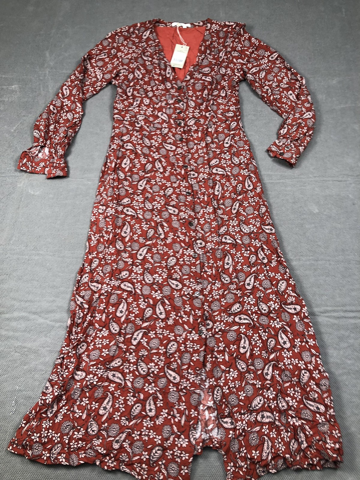 Boden Dress Womens 6R Red Paisley V Neck Long Sleeve Button Maxi Boho NWT