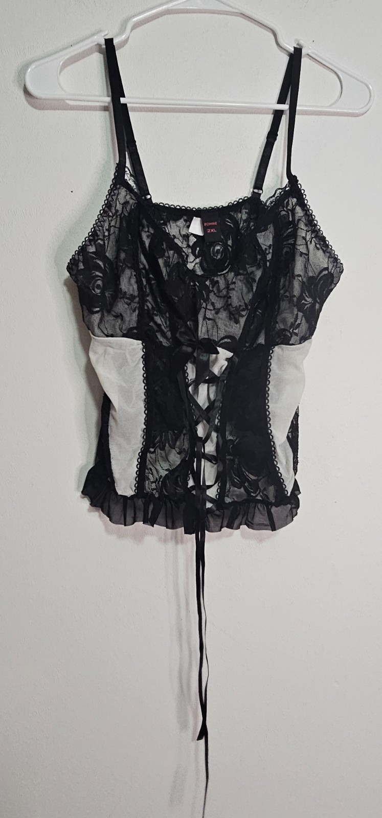 Romwe Womens 2XL Embroidered Sheer Black Corset Cottagecore Coquette Fairy Top