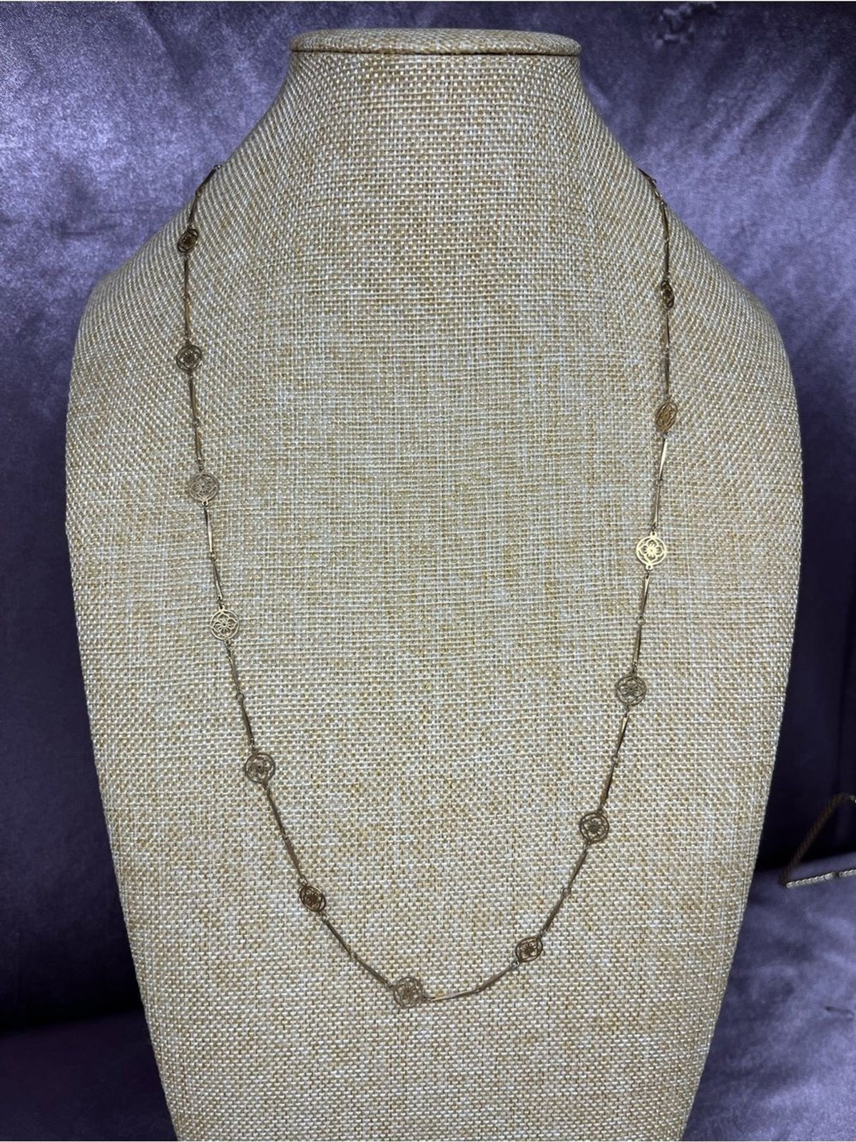 Avon Gold Tone Filigree Necklace with Floral Links Vintage 26”