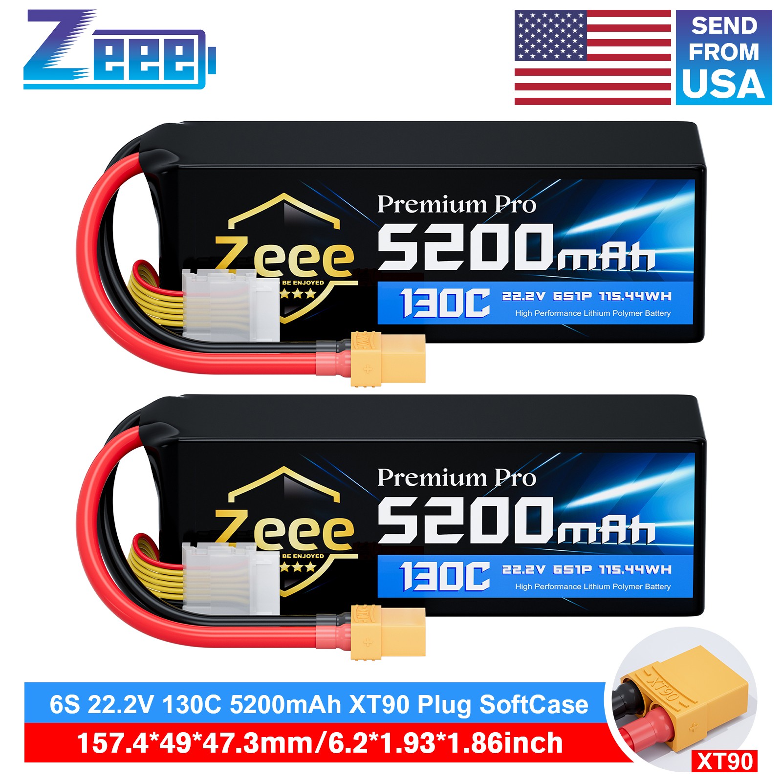 2x Zeee 22.2V 130C 5200mAh XT90 6S Lipo Battery Ultra-Low Internal Resistance 2x Zeee 22.2V 130C 5200mAh XT90 6S Lipo Battery Ultra-Low Internal Resistance