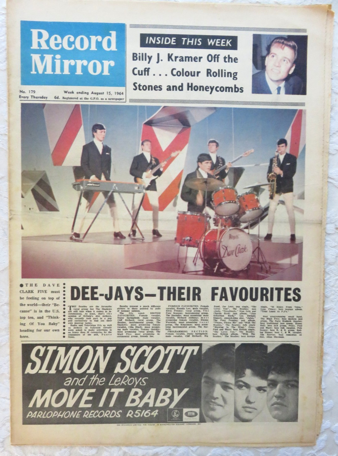 RECORD MIRROR # 179 8/15/1964 ~ DC5/ROLLING STONES/KINKS/MICK TAYLOR()/BILLY J.
