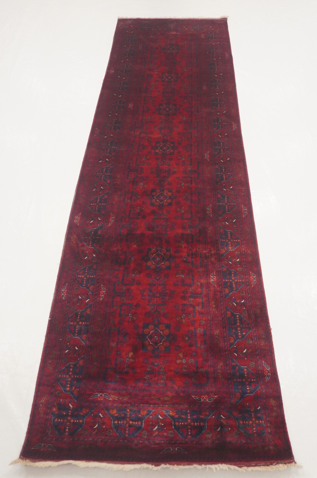 3 x 9 ft Red Vintage Belgic Oriental Afghan Hand knotted Tribal Runner Rug