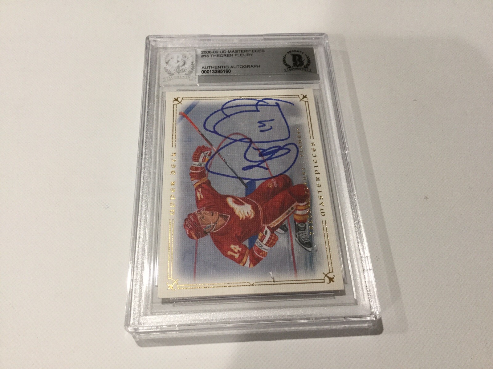 Theoren Fleury Signed 2008-09 UD Masterpieces Card Slabbed Beckett BAS b